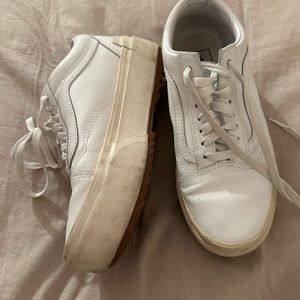 white leather platform vans women’s 8